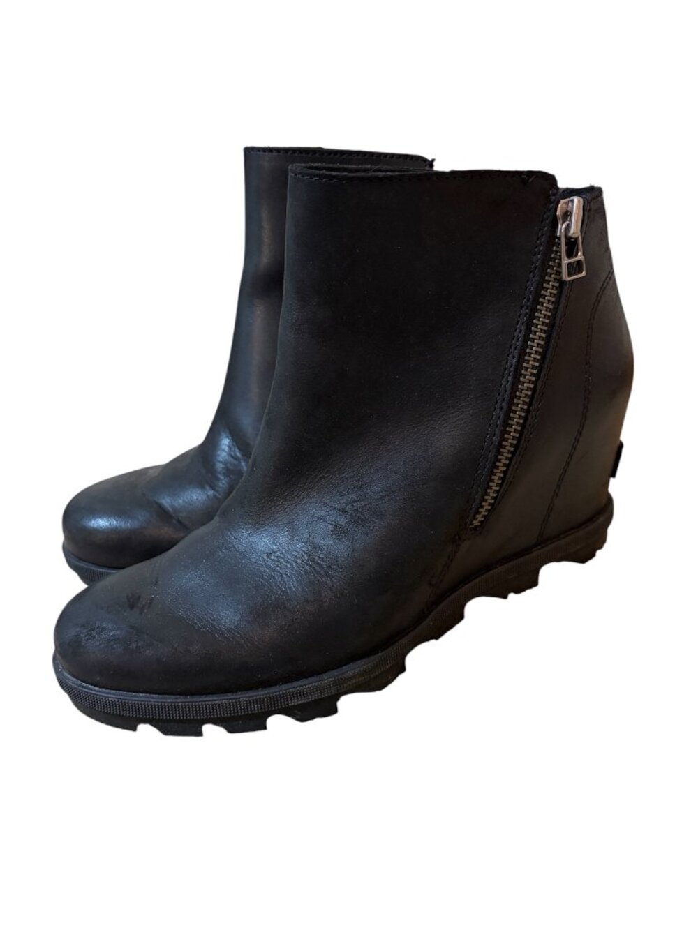 Sorel Joan of Arctic Wedge II Zip Ankle Boot Bootie Black Leather